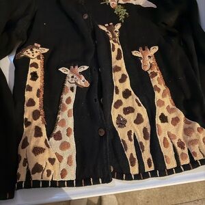 Stylish Black Cardigan with Giraffe Motif